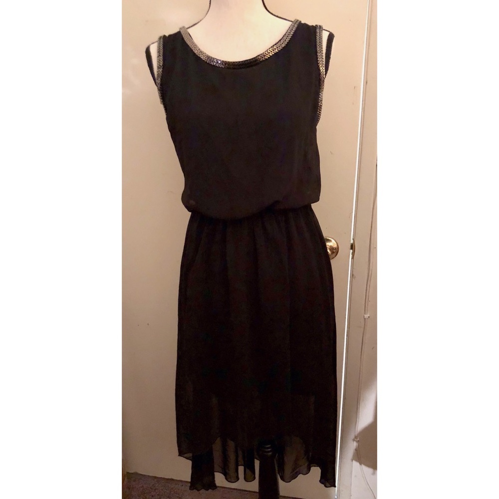 Black Studded Neckline High Low Dress